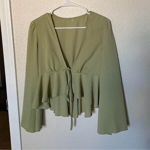 Sage Green Women's Blouse with Tie-Front